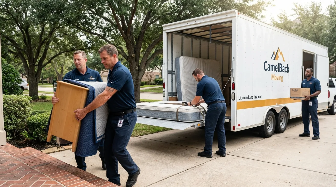 Crew loading residential truck for cross-state move from Ogden, IA