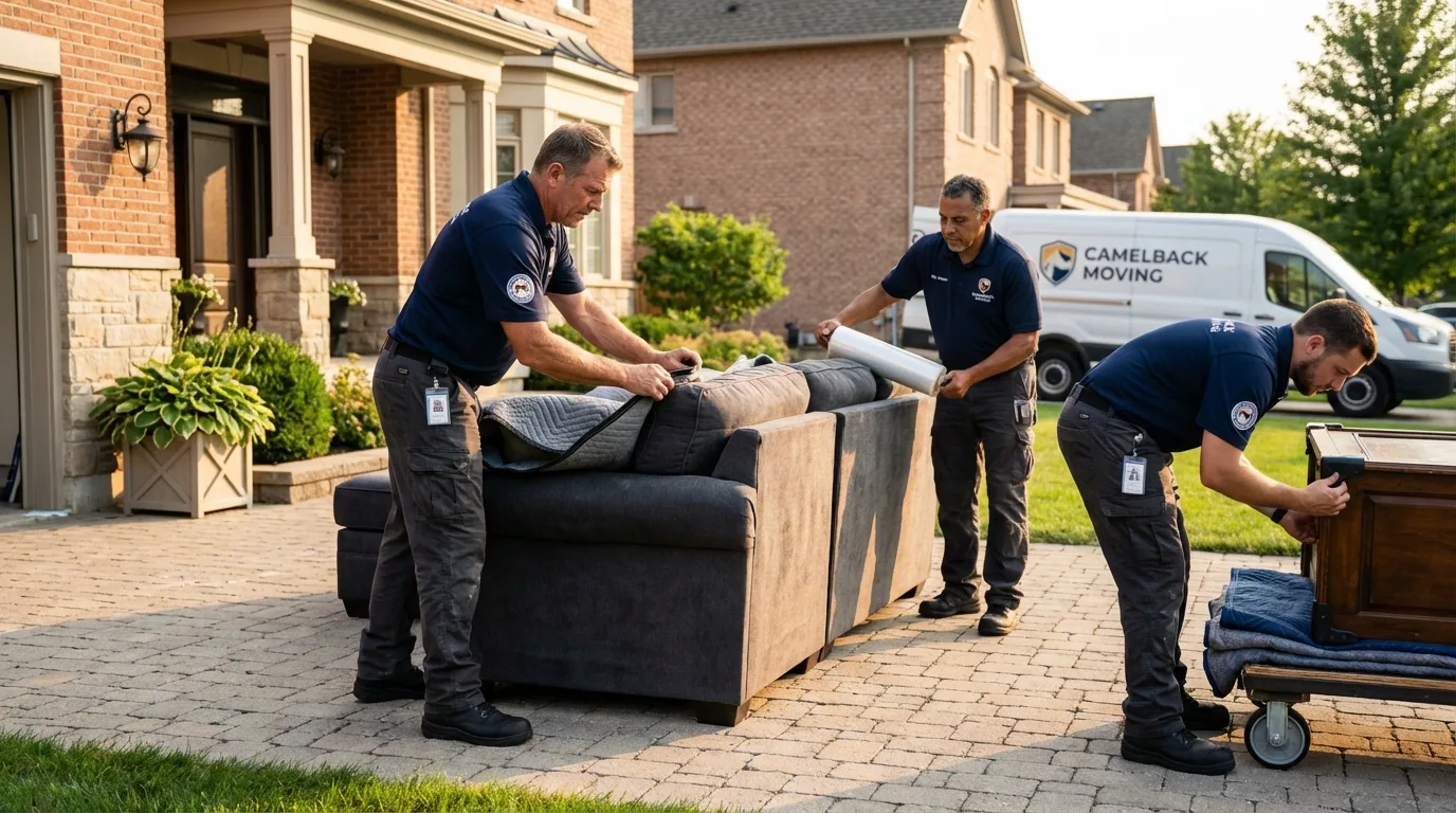 Large estate moving crew wrapping furniture in Ogden, IA