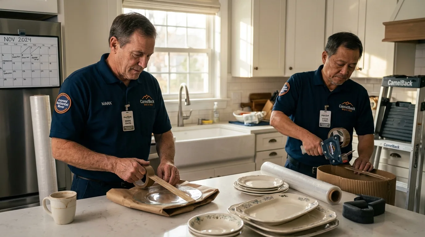 Professional crew packing kitchen dishware in Ogden, IA